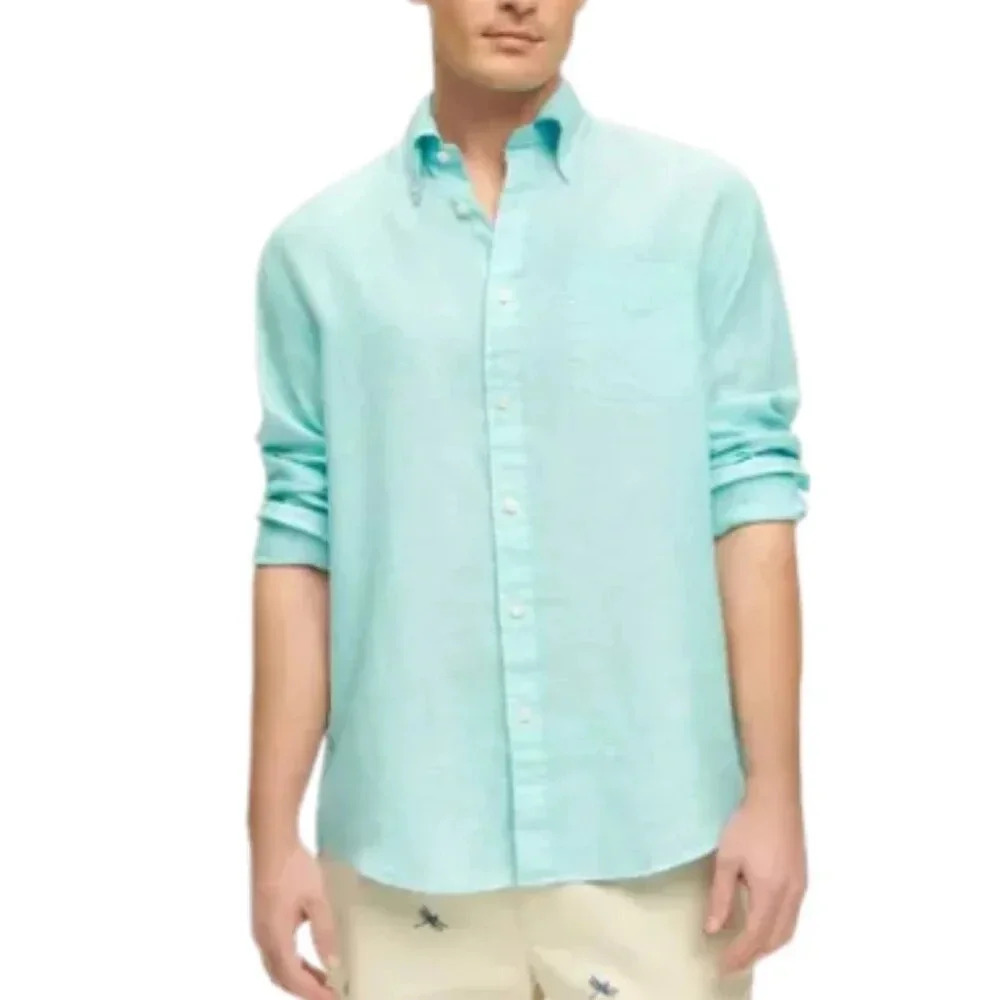 Brooks Brothers Mens 10 Baird Mcnutt Irish Linen Casual Button Front Shirt